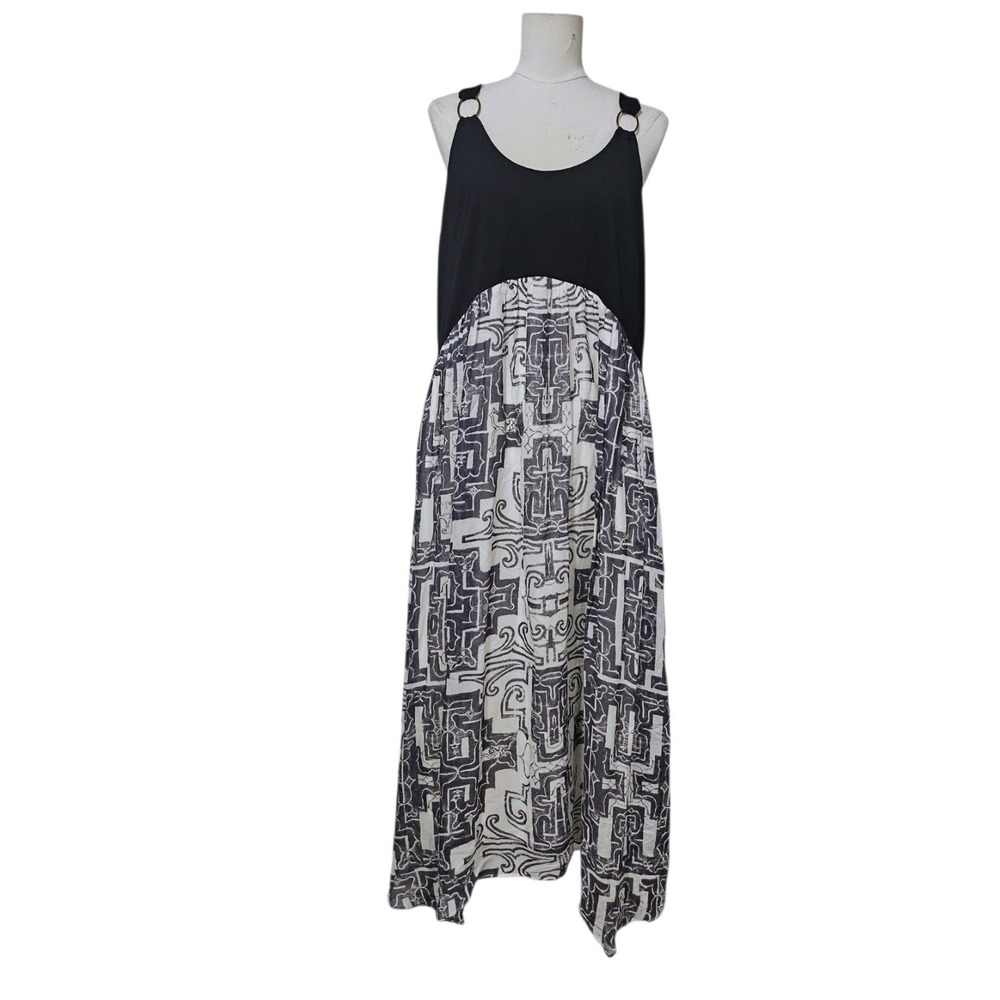 Anthropologie Mixed Media Geometric Print Maxi Dress Black White O-Ring Size M